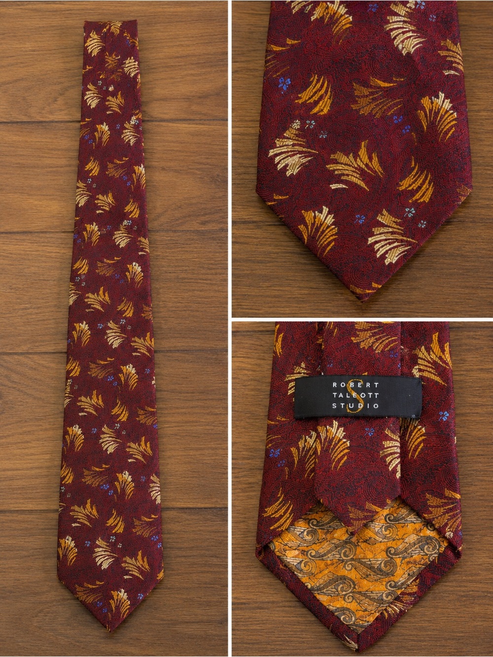 Robert Talbott Men's Burgundy & Gold Patterned Silk Tie